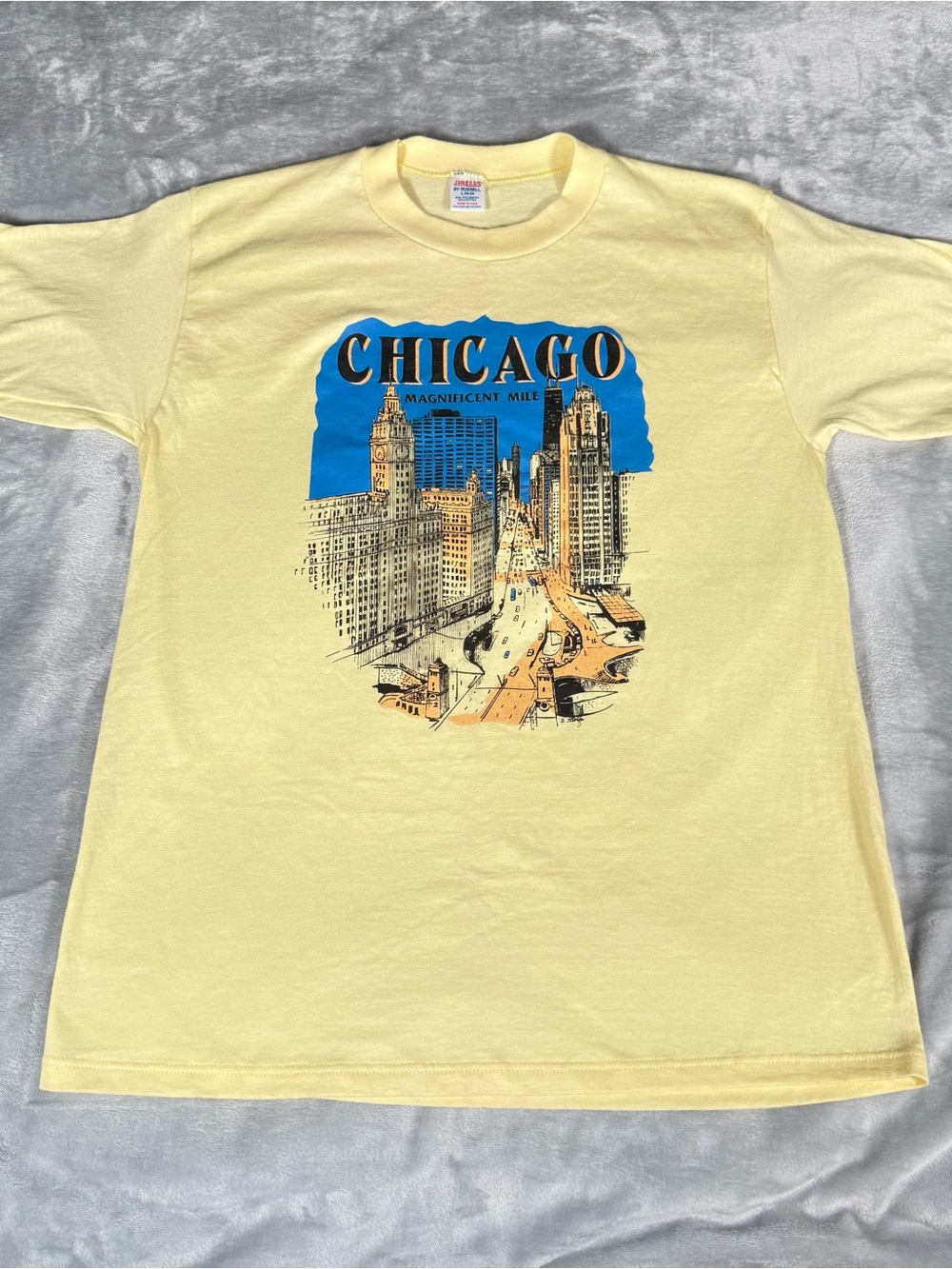 Vintage Chicago Magnificent Mile T Shirt Mens L Slim Fit Thin Jerzees 80s